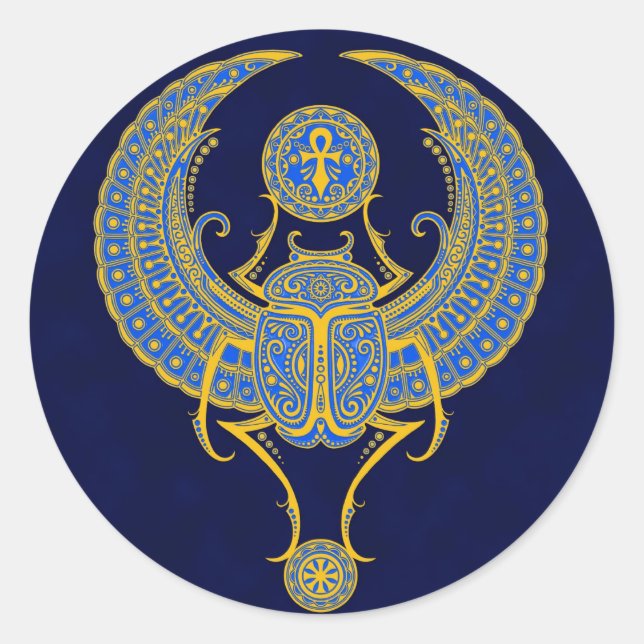 Ägyptischer Winged Scarab, blau Runder Aufkleber (Vorderseite)