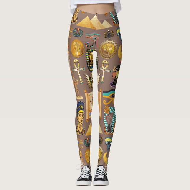 Ägyptisches altes Hieroglyphisches Muster Leggings (Vorderseite)