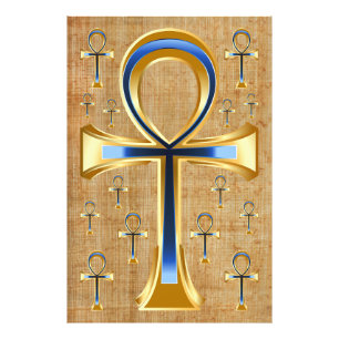 Ägyptisches Ankh - Gold- und Blau-Design Fotodruck