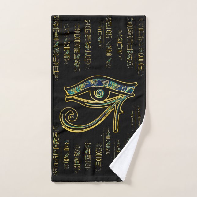 Ägyptisches Auge von Horus auf Hieroglyphen und Badhandtuch Set (Handtuch)