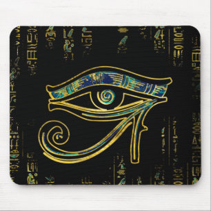 Ägyptisches Auge von Horus auf Hieroglyphen und Mousepad