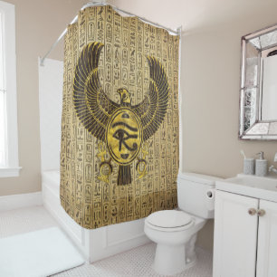 Ägyptisches Auge von Horus - Wadjet Gold und Holz Duschvorhang