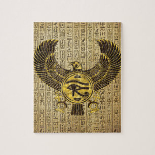 Ägyptisches Auge von Horus - Wadjet Gold und Holz Puzzle