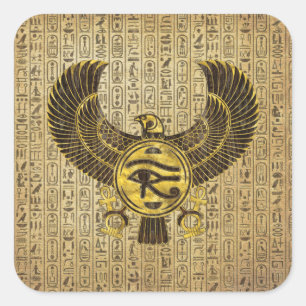 Ägyptisches Auge von Horus - Wadjet Gold und Holz Quadratischer Aufkleber
