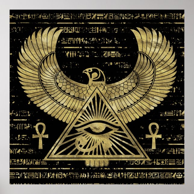 Ägyptisches Auge von Horus - Wadjet Gold und Schwa Poster (Vorne)