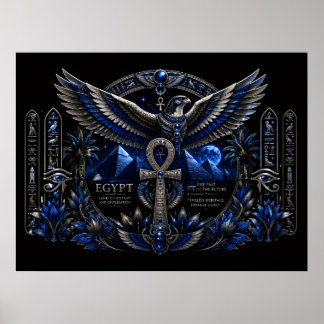 Ägyptisches Erbe Blau Silber Ankh Flügel Wandkunst Poster