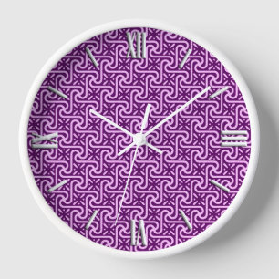 Ägyptisches Fliesenmuster, Amethyst und Orchidee Wanduhr