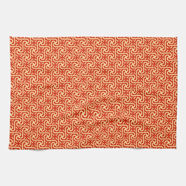 Ägyptisches Fliesenmuster, Korallenorange Geschirrtuch (Horizontal)