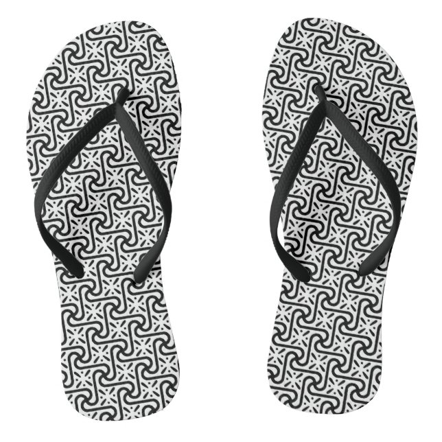 Ägyptisches Fliesenmuster, schwarz und weiß Flip Flops (Fußbett)