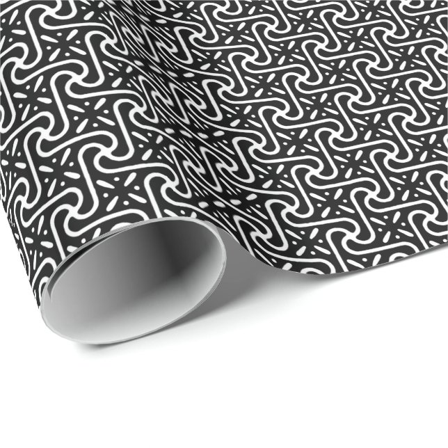 Ägyptisches Fliesenmuster, schwarz-weiß Geschenkpapier (Rolleneckpunkt)