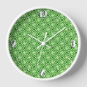 Ägyptisches Fliesenmuster, smaragdgrüne und Limone Wanduhr