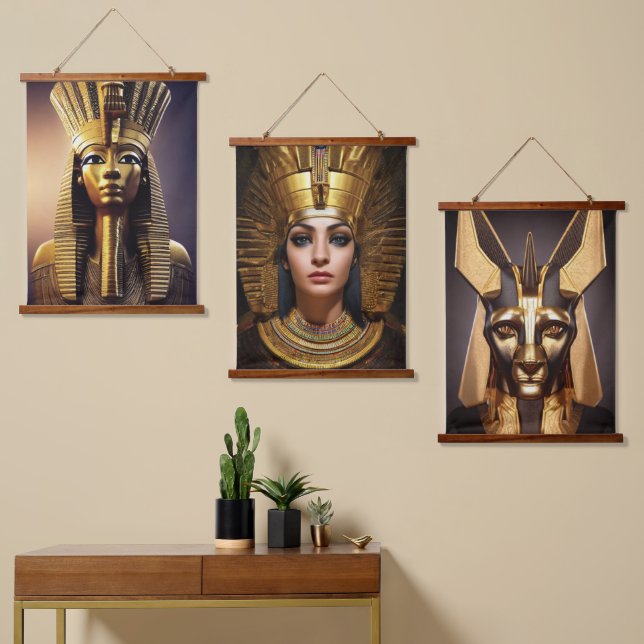 Ägyptisches Hängeband Wandteppich Mit Holzrahmen (Asymmetrisch)