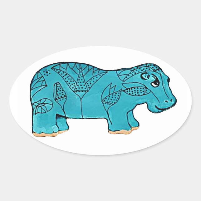 Ägyptisches Happy Hippo Ovaler Aufkleber (Vorderseite)