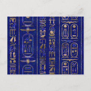 Ägyptisches Hieroglyphen-Muster Gold Lapis Lazuli Postkarte