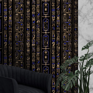 Ägyptisches Hieroglyphen-Muster Gold Lapis Lazuli  Tapete