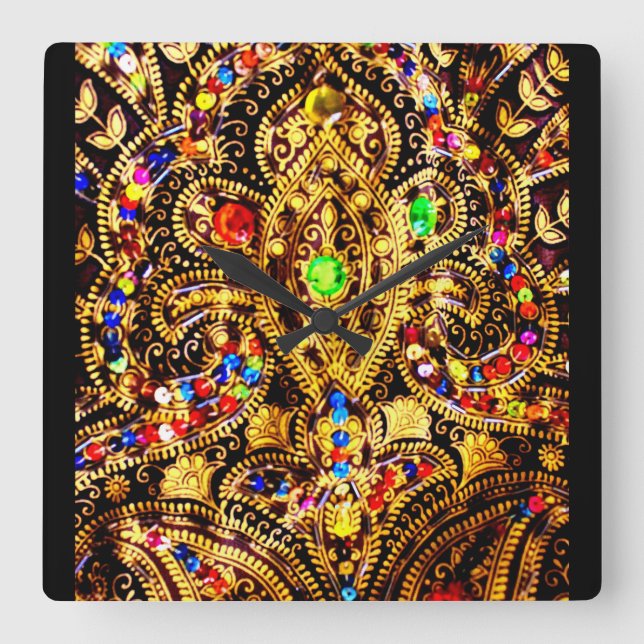 Ägyptisches Kleidungsmuster Quadratische Wanduhr (Vorderseite)