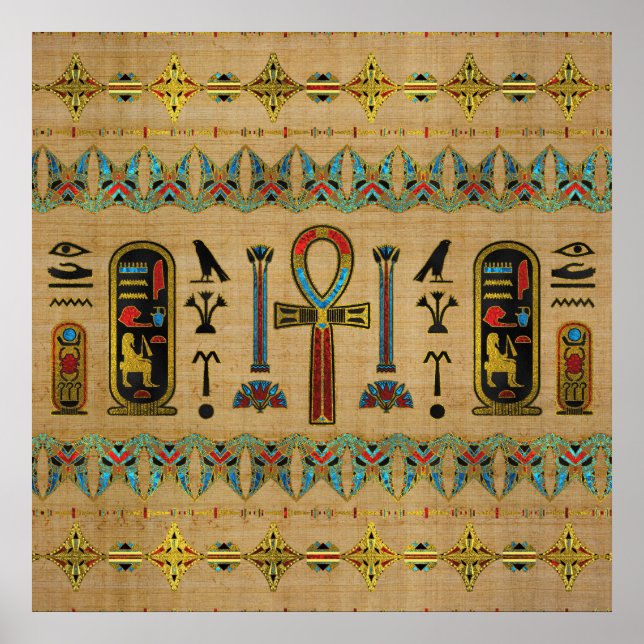 Ägyptisches Kreuz - Ankh-Ornament auf Papyrus Poster (Vorne)