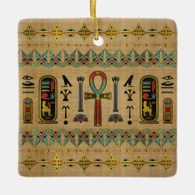 Ägyptisches Kreuz - Ankh Verzierung auf Papyrus Keramikornament (Vorderseite)