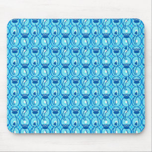 Ägyptisches Lotusmuster, Kobalt und Türkis Mousepad