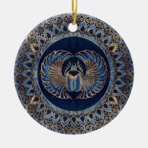 Ägyptisches Scarabäus-Käfer-Gold und blauer Marmor Keramik Ornament