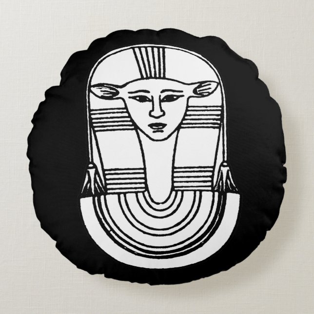 Ägyptisches Symbol: Hathor Rundes Kissen (Vorderseite)