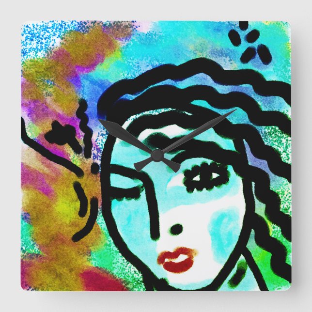 Äh Huh Original Abstrakte Kunst Quadratische Wanduhr (Vorderseite)