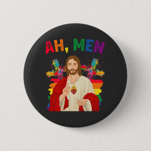 Ah Männer Funny LGBT Gay Pride Jesus Christlich Button