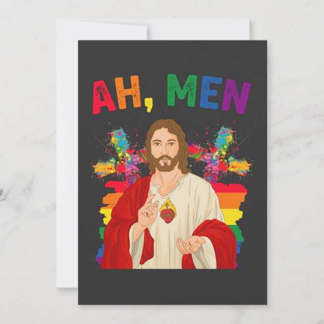 Ah Männer Funny LGBT Gay Pride Jesus Christlich Einladung (Vorderseite)