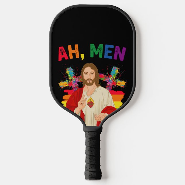 Ah Männer Funny LGBT Gay Pride Jesus Christlich Pickleball Schläger (Vorderseite)