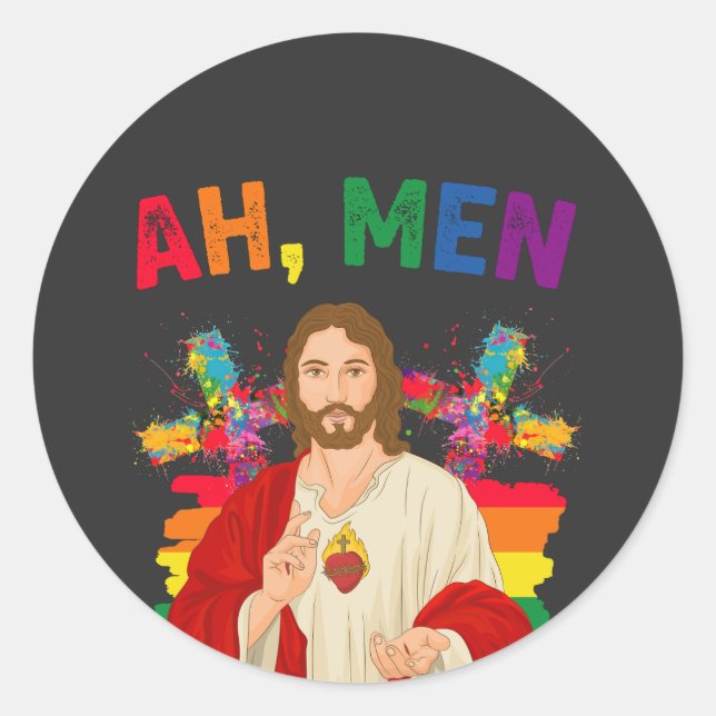 Ah Männer Funny LGBT Gay Pride Jesus Christlich Runder Aufkleber (Vorderseite)