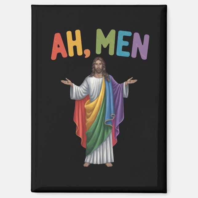 Ah Männer Funny LGBT Gay Pride Jesus Rainbow Flag Magnet (Vorderseite)