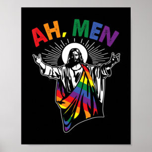 Ah Männer Funny LGBT Gay Pride Jesus Rainbow Flag  Poster