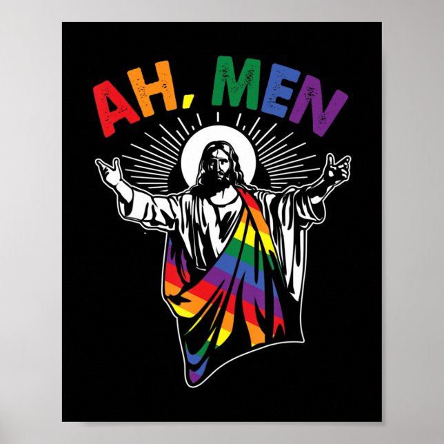 Ah Männer Funny LGBT Gay Pride Jesus Rainbow Flag  Poster (Vorne)