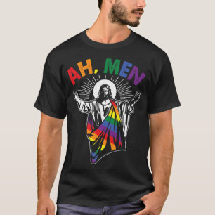 Ah Männer Funny LGBT Gay Pride Jesus Rainbow Flag  T-Shirt