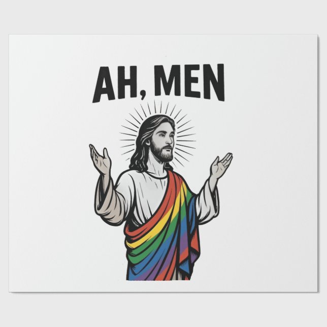 Ah Männer Funny LGBT Gay Pride Jesus Rainbow Geschenkpapier (Flach)