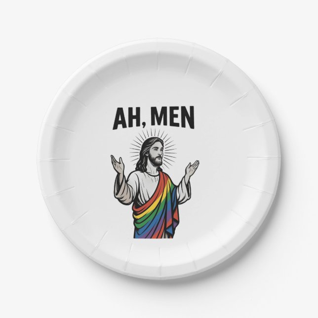 Ah Männer Funny LGBT Gay Pride Jesus Rainbow Pappteller (Vorderseite)