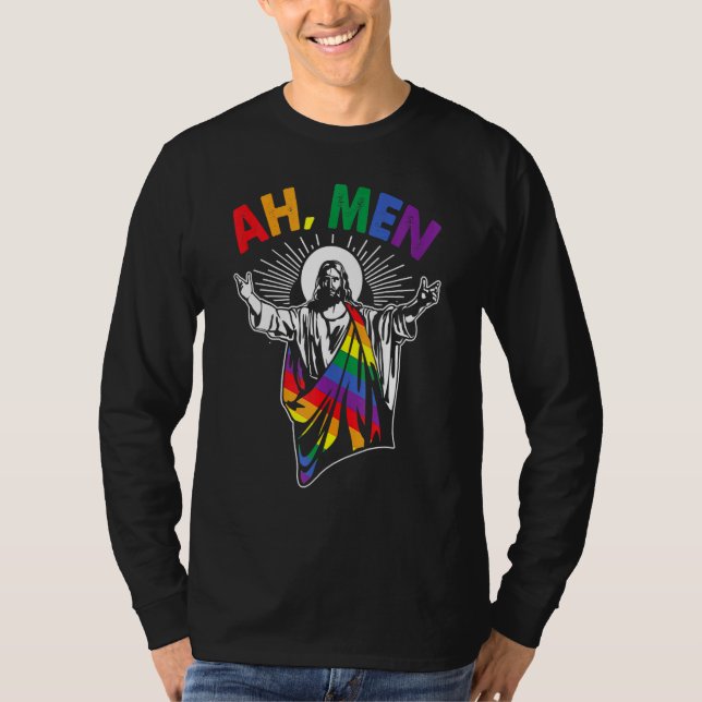 Ah Männer Gay Pride Jesus Regenbogenflagge Christl T-Shirt (Vorderseite)