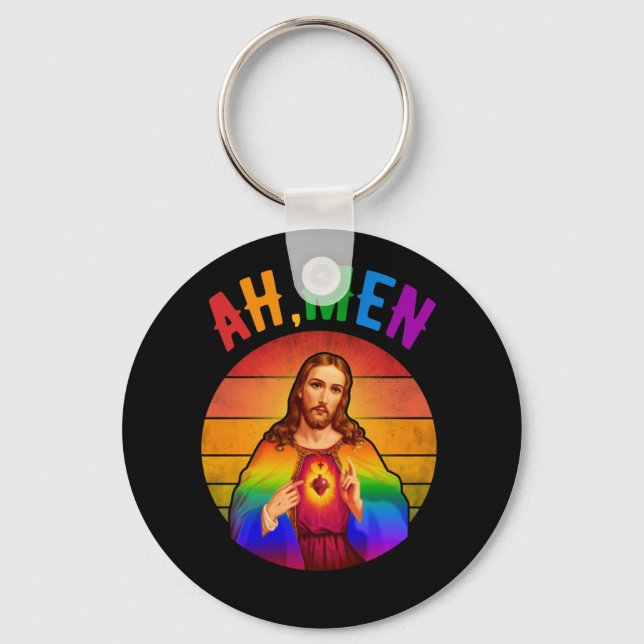 Ah Männer LGBT Gay Pride Jesus Rainbow Christlich Schlüsselanhänger (Vorderseite)