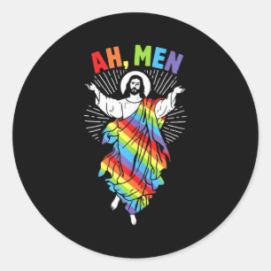 Ah Männer LGBT Gay Pride Jesus Rainbow Peace Runder Aufkleber
