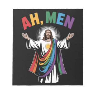 Ah Männer Lustig Jesus LGBTQ Gay Pride Regenbogen Notizblock
