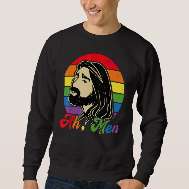 Ah Männer Rainbow Gay Jesus Christliche LGBt-Flagg Sweatshirt (Vorderseite)