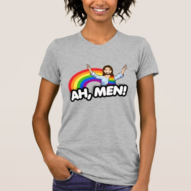 Ah Männer - Regenbogen Jesus T-Shirt (Vorderseite)