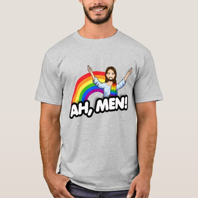 Ah Männer - Regenbogen Jesus T-Shirt (Vorderseite)
