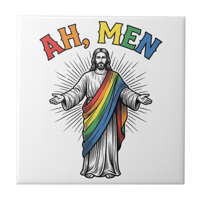 Ah Männer Regenbogen Religiös Vintage Fliese (Vorderseite)