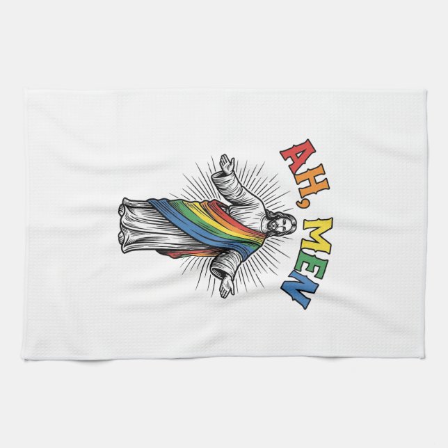 Ah Männer Regenbogen Religiös Vintage Geschirrtuch (Horizontal)