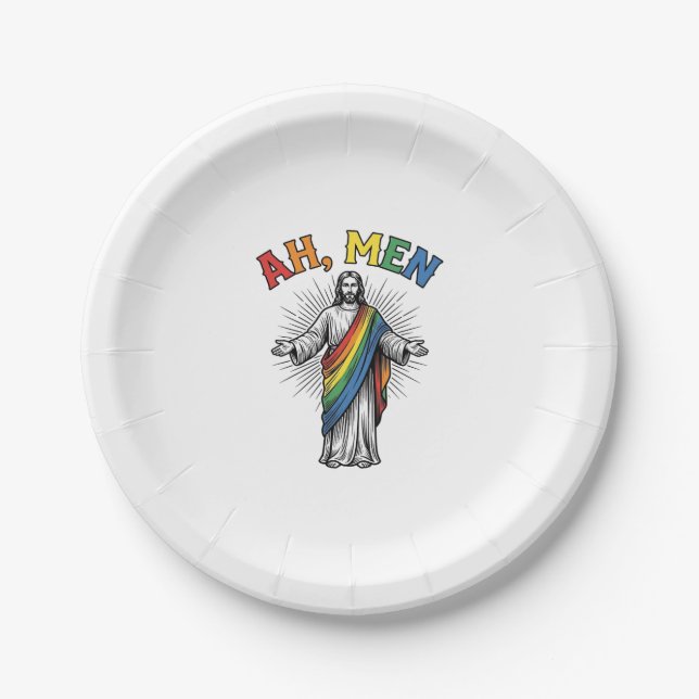 Ah Männer Regenbogen Religiös Vintage Pappteller (Vorderseite)