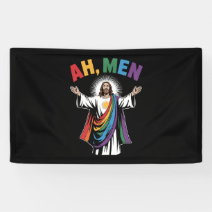 Ah Men Funny Jesus LGBTQ Gay Pride Rainbow Banner