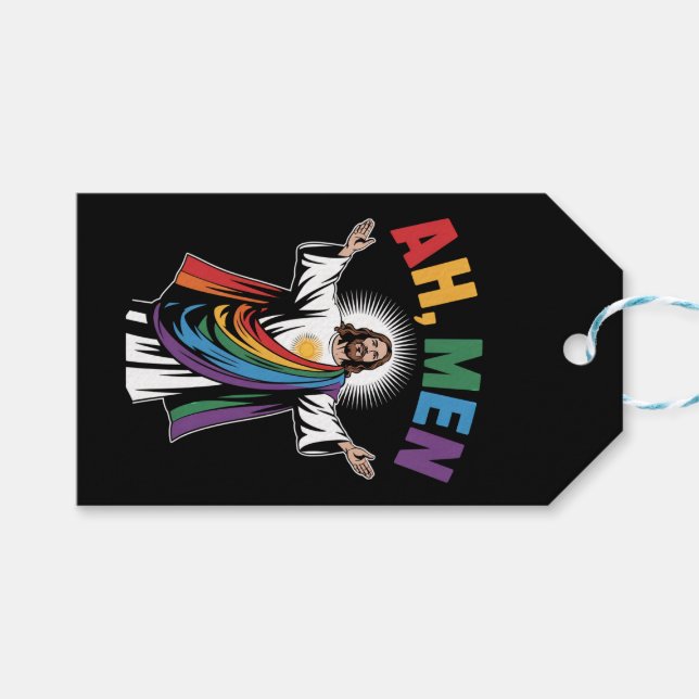 Ah Men Funny Jesus LGBTQ Gay Pride Rainbow Geschenkanhänger (Vorderseite (Horizontal))