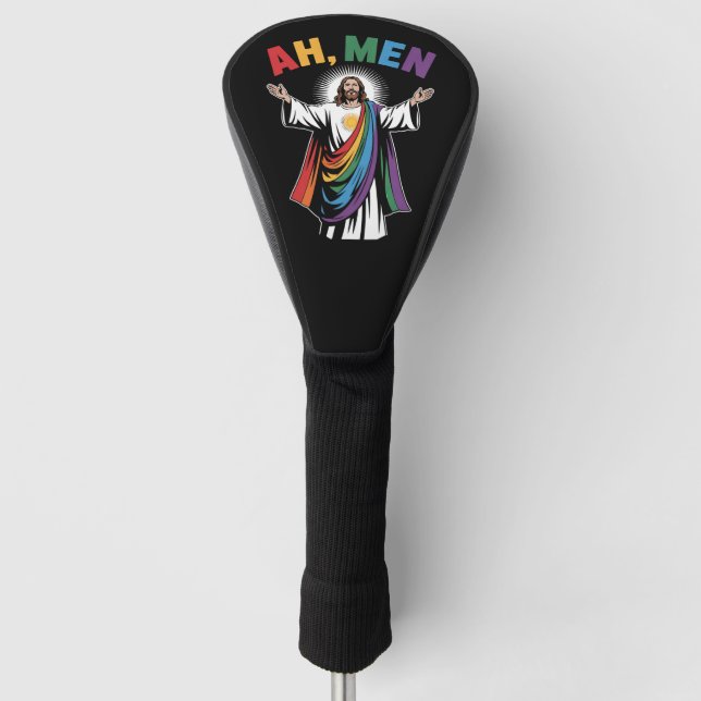 Ah Men Funny Jesus LGBTQ Gay Pride Rainbow Golf Headcover (Vorderseite)