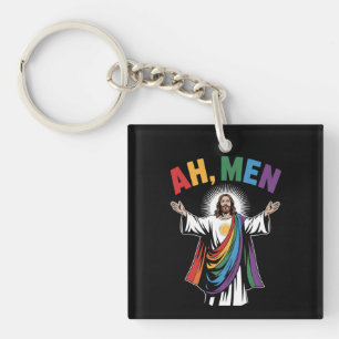 Ah Men Funny Jesus LGBTQ Gay Pride Rainbow Schlüsselanhänger